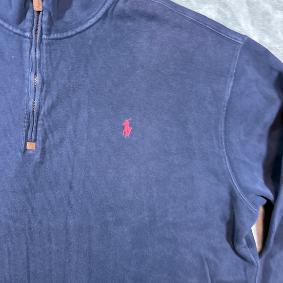 Polo Ralph Lauren Sweater Mens 2XB Blue 1/4 Zip Pullover Small Pony Cotton - Picture 4 of 10